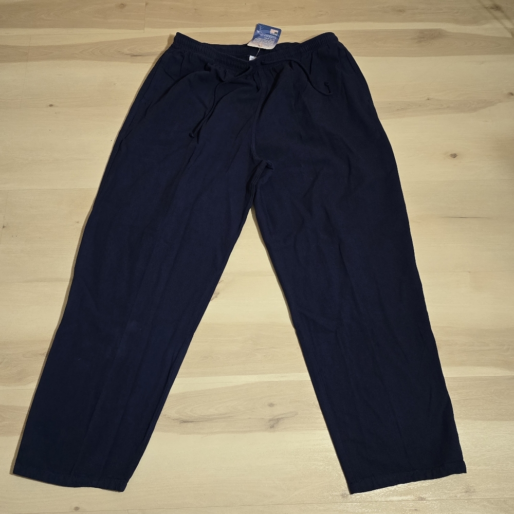 SeaBreeze Pullover Drawstring Stretch Waist 100%Cotton Baggy Navy Pant Women XL